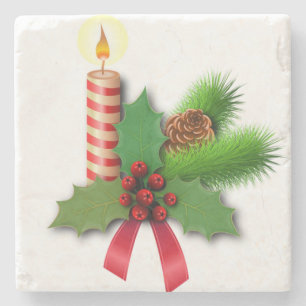 Christmas Marble Stone Coaster, Christmas Candle Coaster