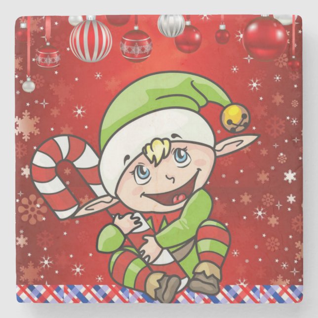 Christmas Marble Stone Coaster, Elf Coaster (Front)