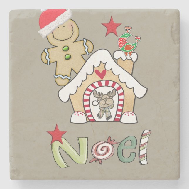 Christmas Marble Stone Coaster, Gingerbread Man Coaster (Front)