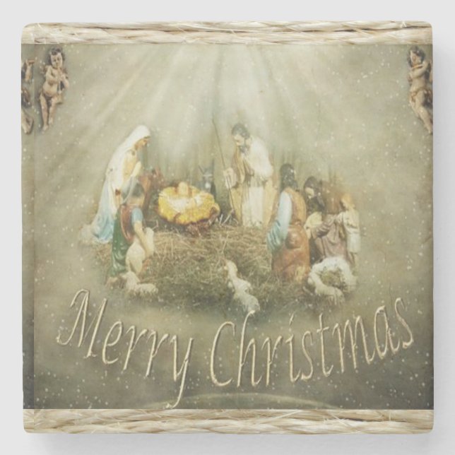 Christmas Marble Stone Coaster, Jesus Christ Coaster (Front)
