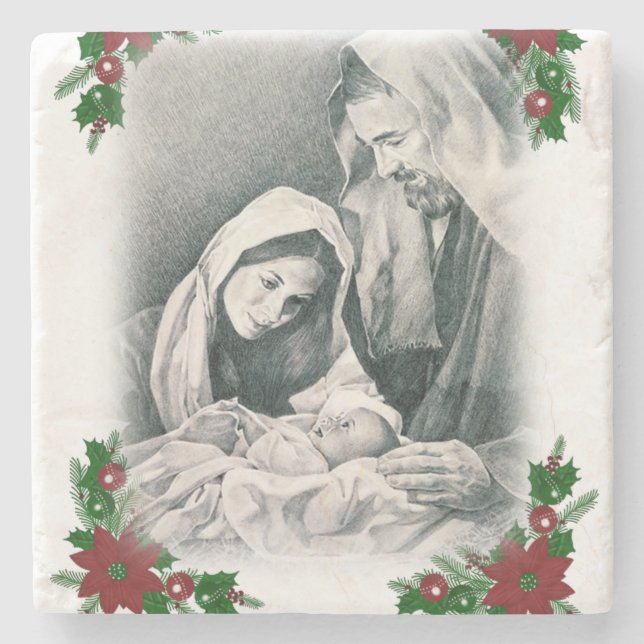 Christmas Marble Stone Coaster, Jesus Christ Coaster (Front)