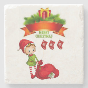 Christmas Marble Stone Coaster, Merry Christmas Coaster