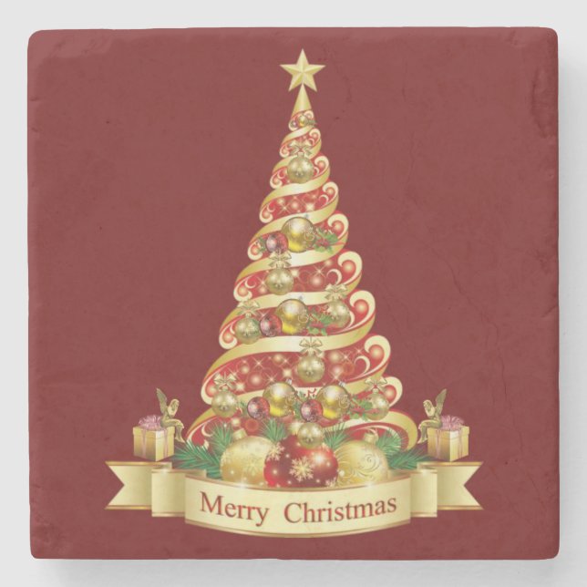 Christmas Marble Stone Coaster, Merry Christmas Coaster (Front)