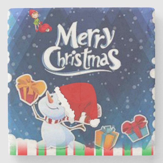 Christmas Marble Stone Coaster, Merry Christmas Coaster (Front)