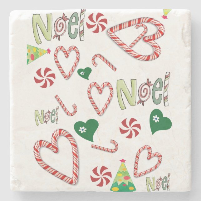 Christmas Marble Stone Coaster, Noel Stone Coaster (Front)