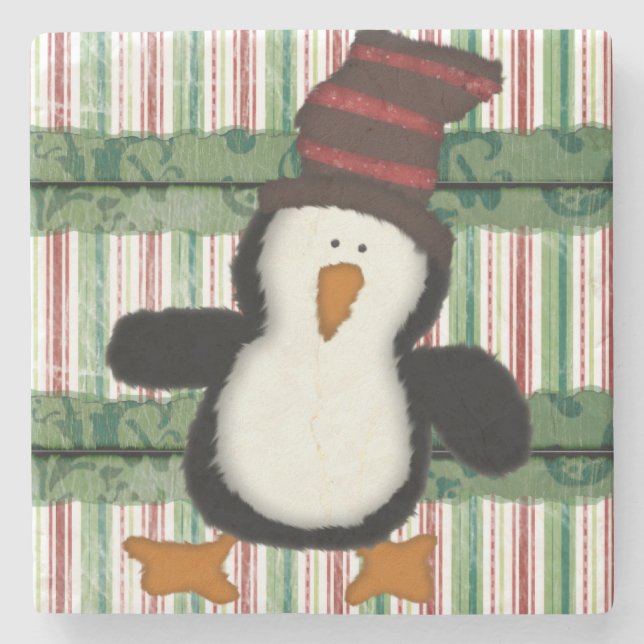 Christmas Marble Stone Coaster, Penguin Stripe  Stone Coaster (Front)