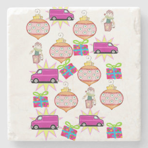 Christmas Marble Stone Coaster, Pink    Coaster