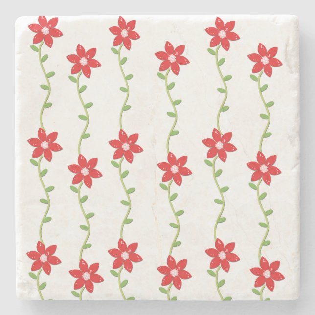Christmas Marble Stone Coaster, Poinsettia  Stone Coaster (Front)