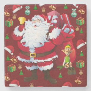 Christmas Marble Stone Coaster, Santa Coaster