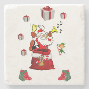 Christmas Marble Stone Coaster, Santa Coaster