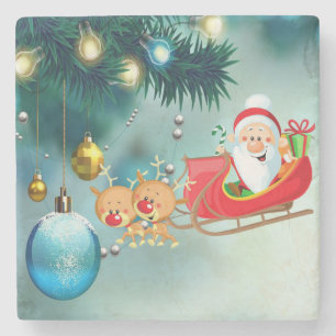 Christmas Marble Stone Coaster, Santa Coaster