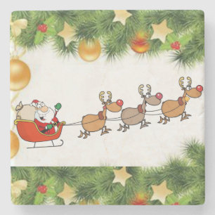 Christmas Marble Stone Coaster, Santa Coaster