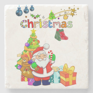 Christmas Marble Stone Coaster, Santa Coaster