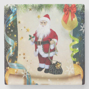 Christmas Marble Stone Coaster, Santa Coaster