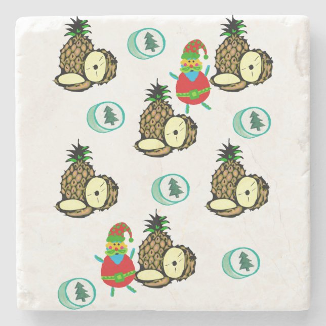 Christmas Marble Stone Coaster, Santa Pineapple Coaster (Front)