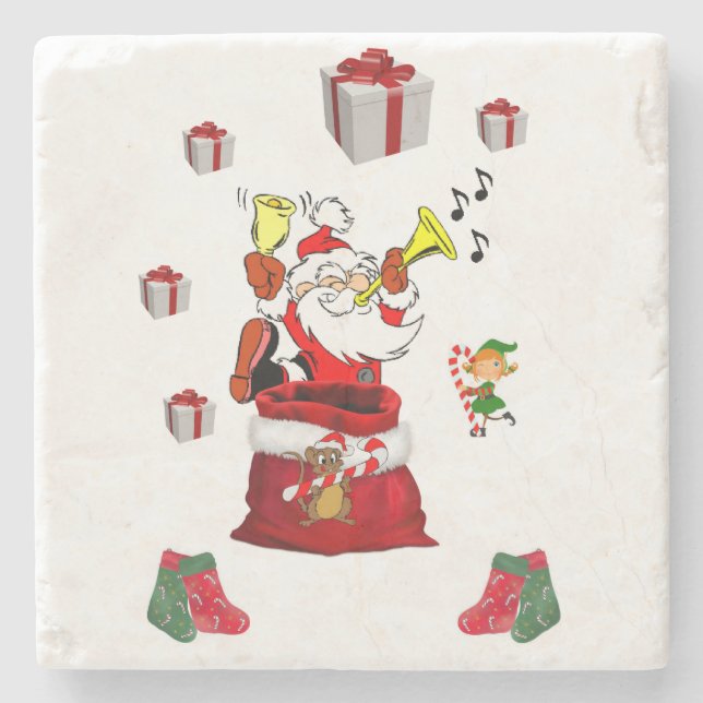 Christmas Marble Stone Coaster, Santa Stone Coaster (Front)