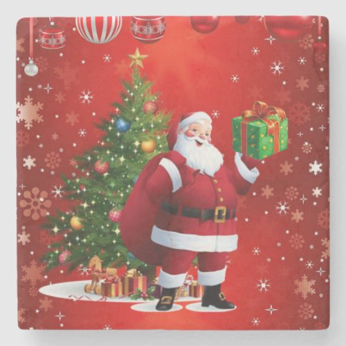 Christmas Marble Stone Coaster Santa Stone Coaster