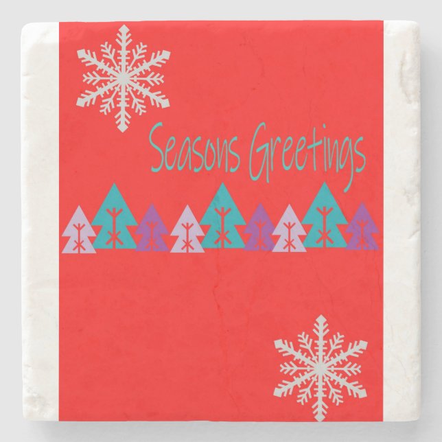Christmas Marble Stone Coaster, Season's Greetings Coaster (Front)