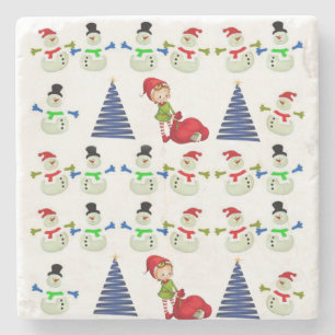 Christmas Marble Stone Coaster, Snowman Coaster