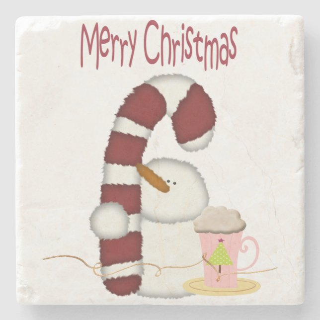Christmas Marble Stone Coaster, Snowman Coffee Stone Coaster (Front)