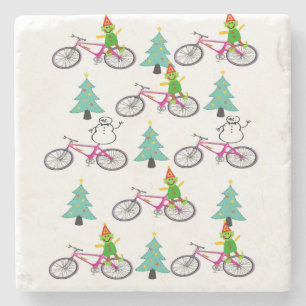 Christmas Marble Stone Coaster, Snowman Elf Coaster