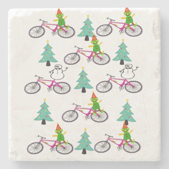 Christmas Marble Stone Coaster, Snowman Elf  Coaster (Front)