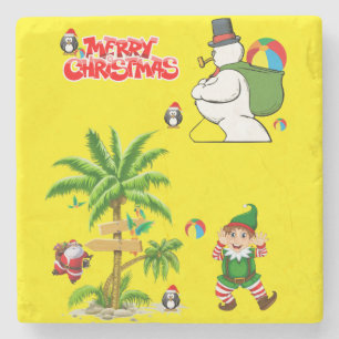 Christmas Marble Stone Coaster, Summer Beach Santa Coaster