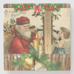 Christmas Marble Stone Coaster, Vintage Coaster