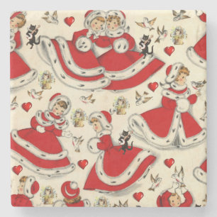 Christmas Marble Stone Coaster, Vintage Stone Coaster