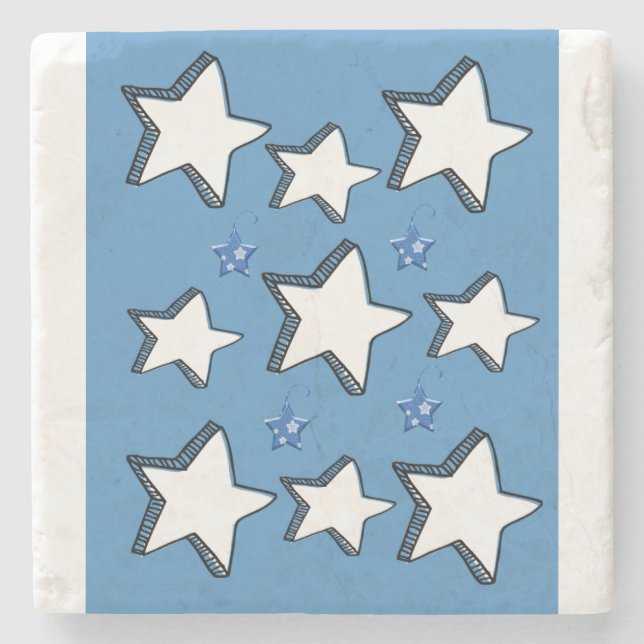 Christmas Marble Stone Coaster, White Stars  Stone Coaster (Front)