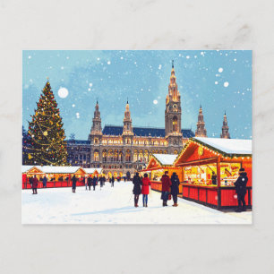 Christmas Market Austria Vienna Rathaus Winter Postcard