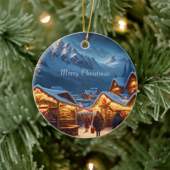 Christmas market in the mountains - custom ceramic ornament (Tree)