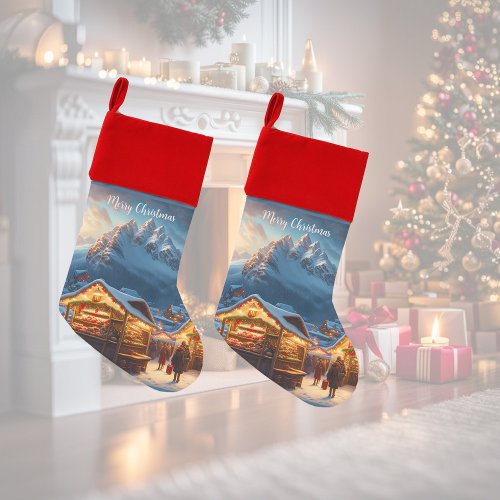 Christmas market in the mountains _ custom christmas stocking