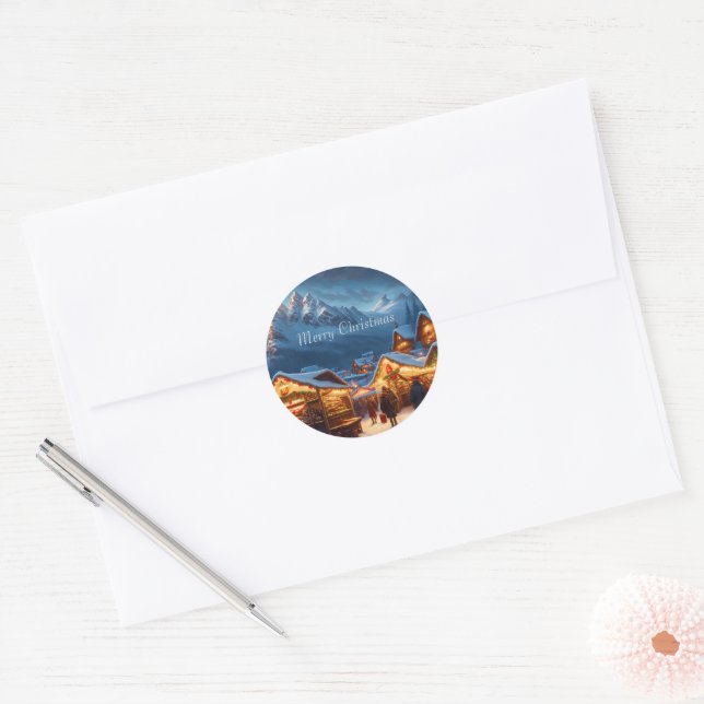 Christmas market in the mountains - custom classic round sticker (Envelope)