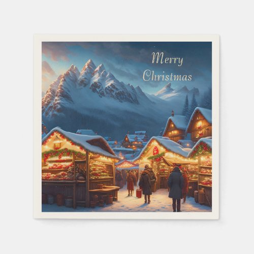 Christmas market in the mountains _ custom  napkins