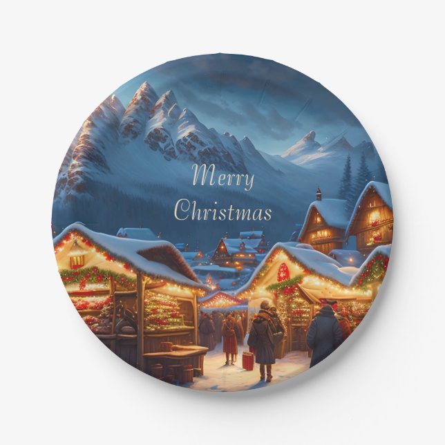 Christmas market in the mountains - custom paper plates (Front)