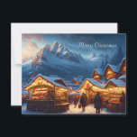 Christmas market in the mountains - open house  holiday card<br><div class="desc">This Open House invitation features a deep snowy village in the mountains in the evening. People walk thickly dressed over the festively lit Christmas market. A romantic motif for all who love Christmas! Pretty,  custom open house invitation for your family and friends!</div>