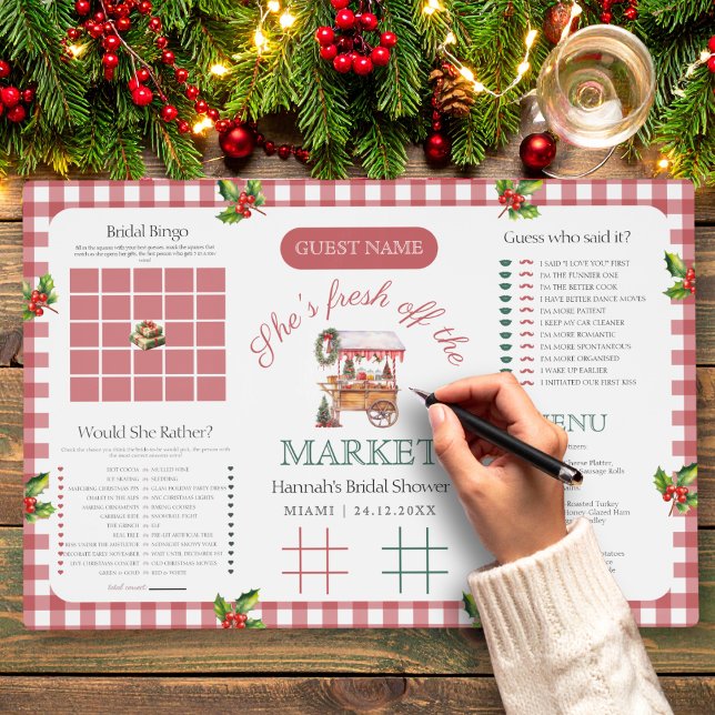 Christmas Market red gingham Bridal Shower Game Placemat (Creator Uploaded)
