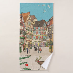 Christmas Market Strasbourg France Retro-inspired Bath Towel