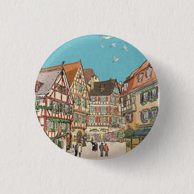 Christmas Market Strasbourg France Retro-inspired Button (Front)