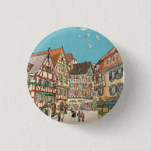 Christmas Market Strasbourg France Retro-inspired Button
