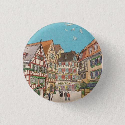 Christmas Market Strasbourg France Retro_inspired Button