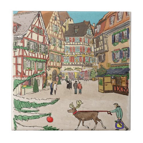 Christmas Market Strasbourg France Retro_inspired Ceramic Tile