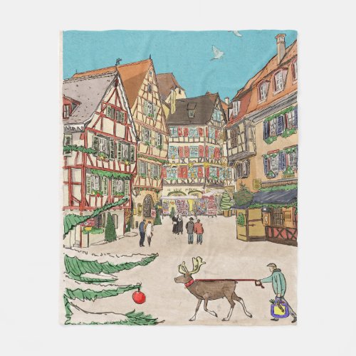 Christmas Market Strasbourg France Retro_inspired Fleece Blanket