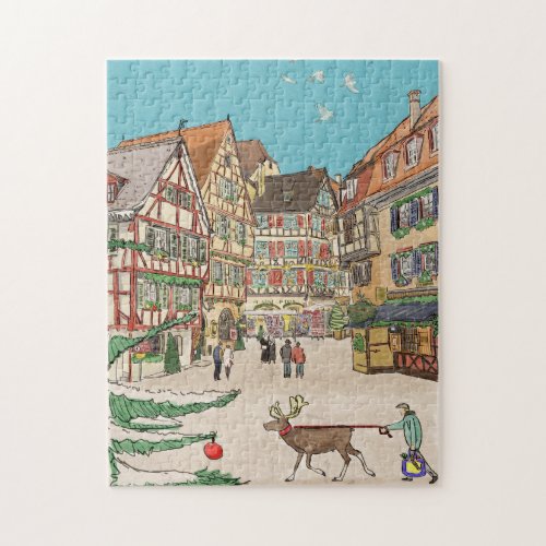 Christmas Market Strasbourg France Retro_inspired Jigsaw Puzzle