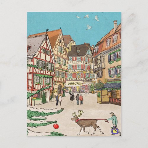 Christmas Market Strasbourg France Retro_inspired Postcard