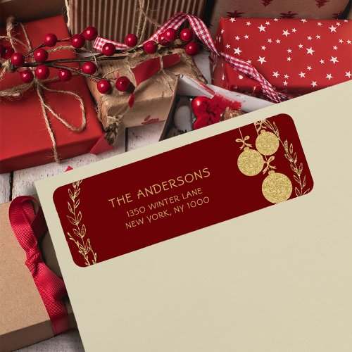 Christmas Maroon Gold Glitter Return Address Label