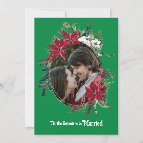 Christmas Married Floral Photo Green Wedding Invitation