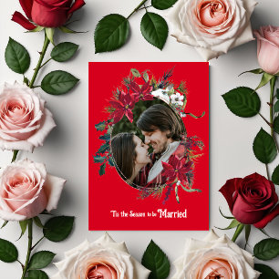 Christmas Married Floral Photo Red Wedding Invitation