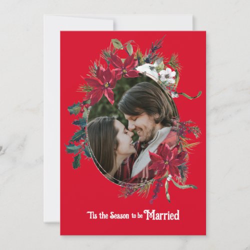 Christmas Married Floral Photo Red Wedding Invitation